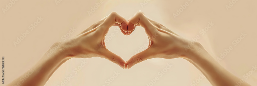 Fototapeta premium female hands in the shape of a heart isolated on a color background, concept of friendship, love, recognition