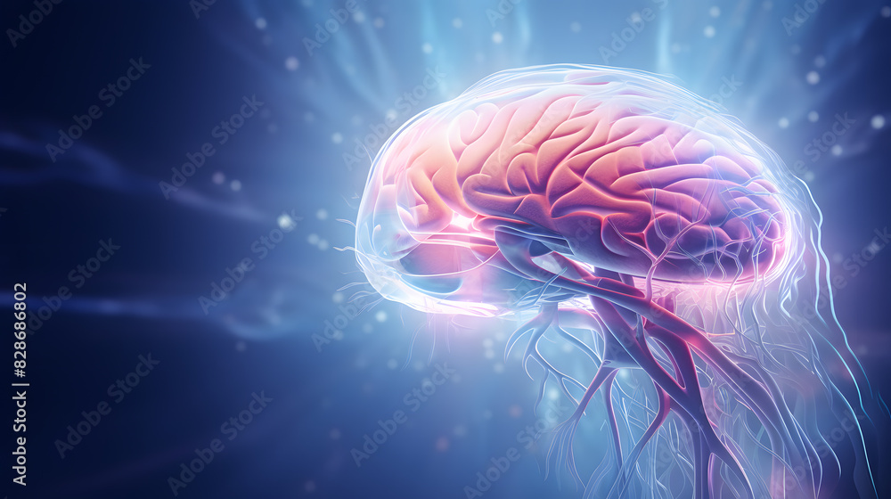 Obraz premium 3d illustration visualized a brain and spinal cord research abstract graphic background in futuristic style for medical presentation