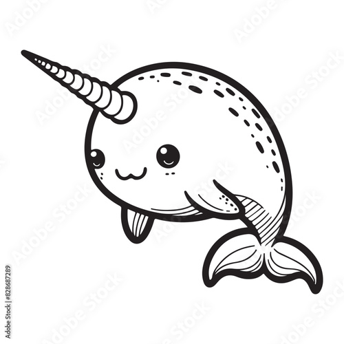 Line art of narwhal cartoon vector