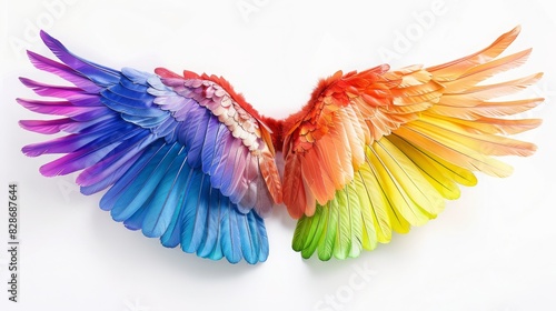 The wings of a bird are painted in a rainbow of colors photo