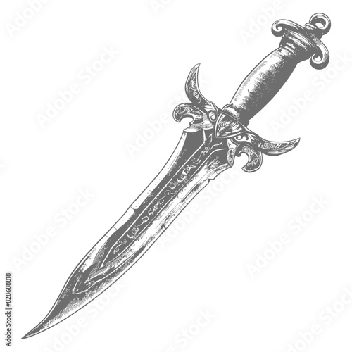 ancient dagger weapon with old engraving style