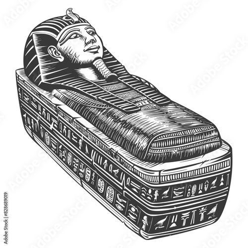ancient egypt sarcophagus with engraving style