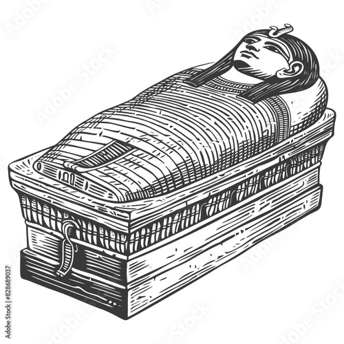 ancient egypt sarcophagus with engraving style