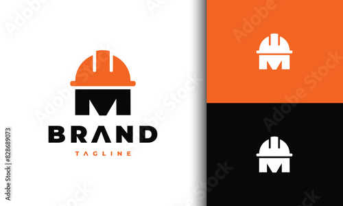 letter M helmet construction logo