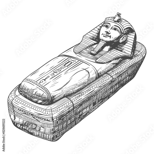ancient egypt sarcophagus with engraving style