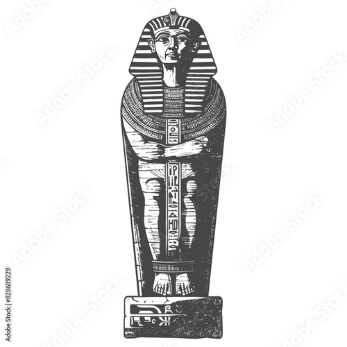 ancient egypt sarcophagus with old engraving style