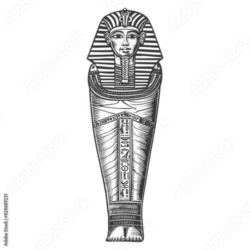 ancient egypt sarcophagus with old engraving style