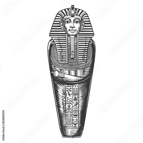 ancient egypt sarcophagus with old engraving style