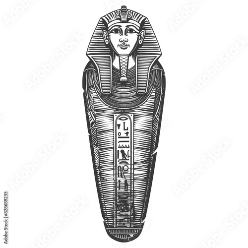 ancient egypt sarcophagus with old engraving style