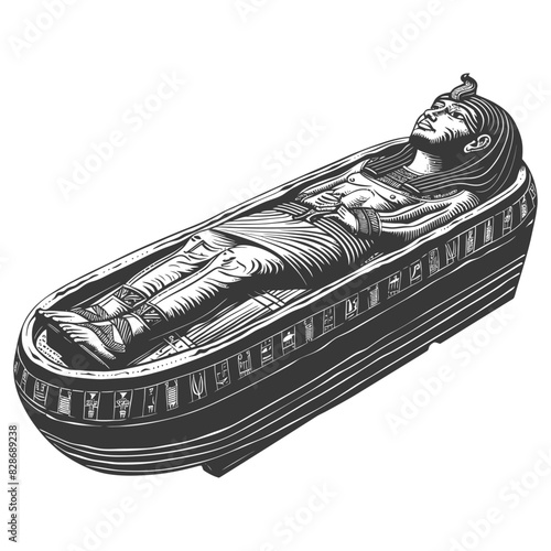 ancient egypt sarcophagus with old engraving style