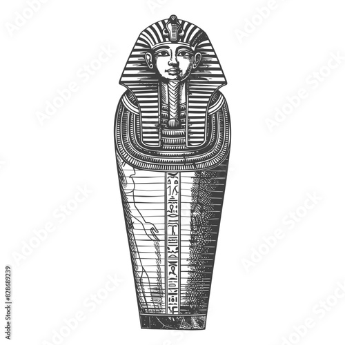 ancient egypt sarcophagus with old engraving style