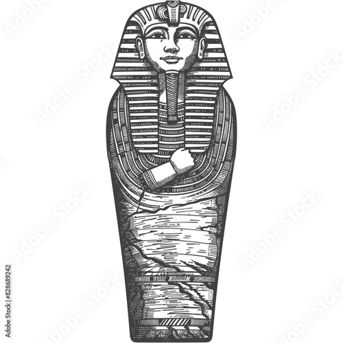 ancient egypt sarcophagus with old engraving style