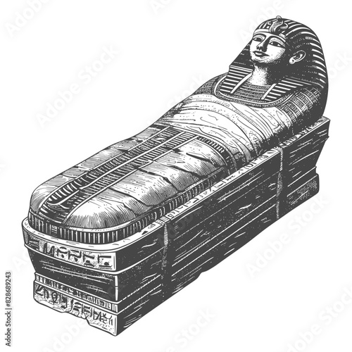 ancient egypt sarcophagus with old engraving style