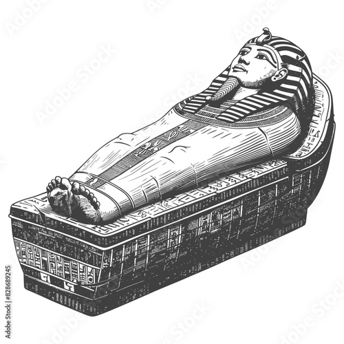 ancient egypt sarcophagus with old engraving style