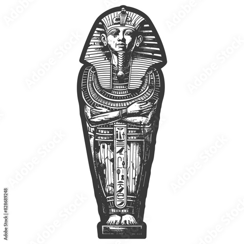 ancient egypt sarcophagus with old engraving style
