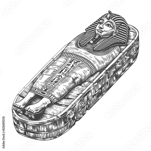 ancient egypt sarcophagus with old engraving style