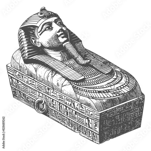 ancient egypt sarcophagus with old engraving style