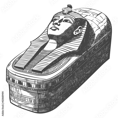 ancient egypt sarcophagus with old engraving style