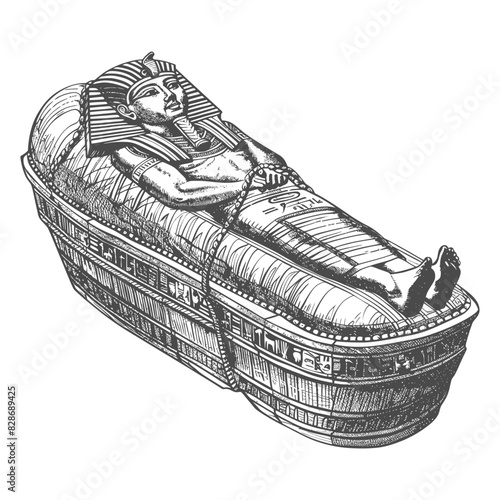 ancient egypt sarcophagus with old engraving style