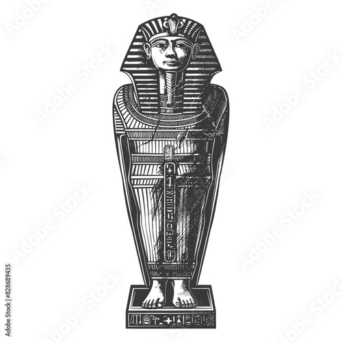 ancient egypt sarcophagus with old engraving style