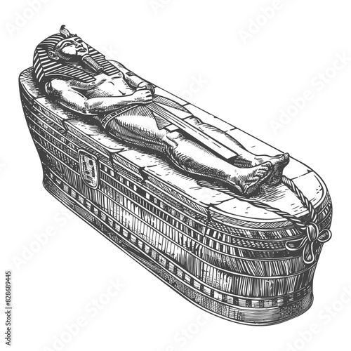 ancient egypt sarcophagus with old engraving style