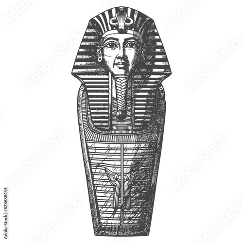 ancient egypt sarcophagus with old engraving style