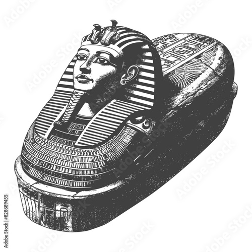 ancient egypt sarcophagus with old engraving style