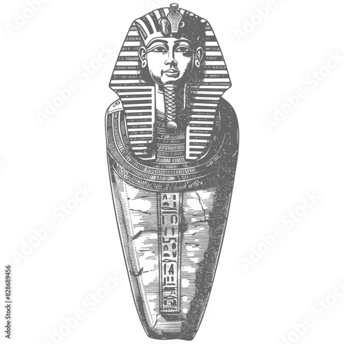 ancient egypt sarcophagus with old engraving style