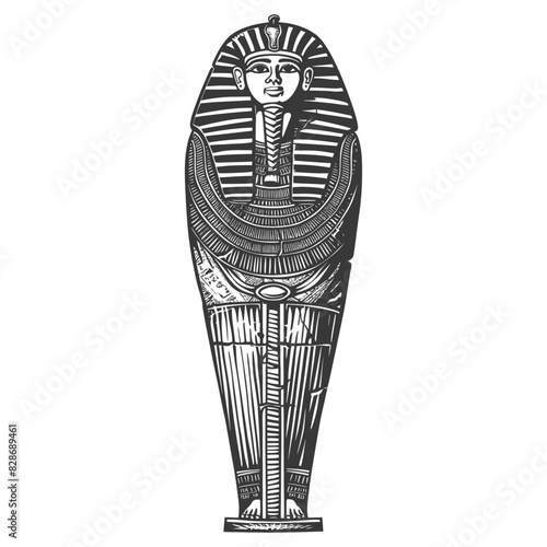 ancient egypt sarcophagus with old engraving style