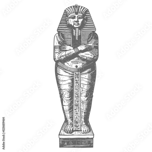 ancient egypt sarcophagus with old engraving style