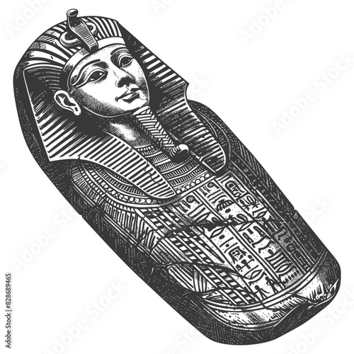 ancient egypt sarcophagus with old engraving style