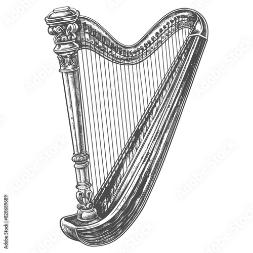 ancient harp with engraving style