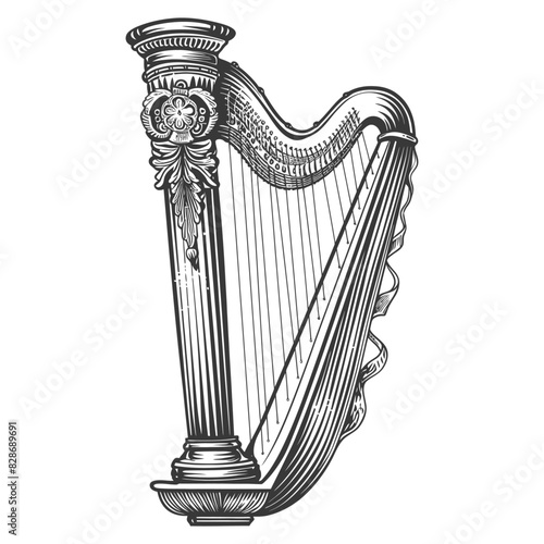 ancient harp with engraving style