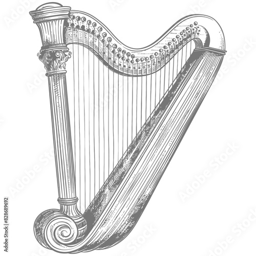 ancient harp with engraving style