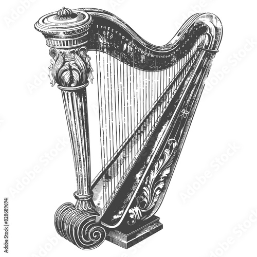 ancient harp with engraving style