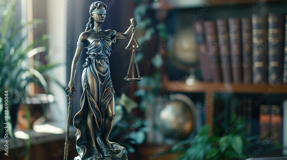 Fototapeta premium Lady of Justice Statue Blindfolded Guardian in Lawyer Office - Truth and Law 