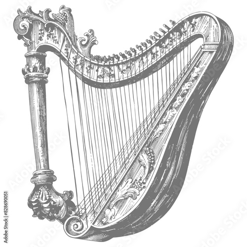 ancient lyre with engraving style
