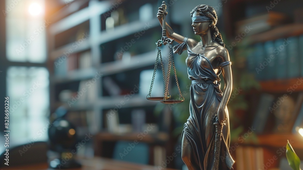 Fototapeta premium Lady of Justice Statue Blindfolded Guardian in Lawyer Office - Truth and Law 