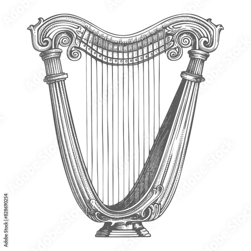 ancient lyre with old engraving style