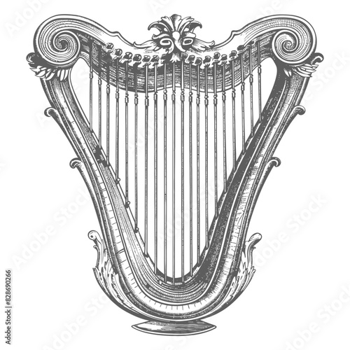 ancient lyre with old engraving style