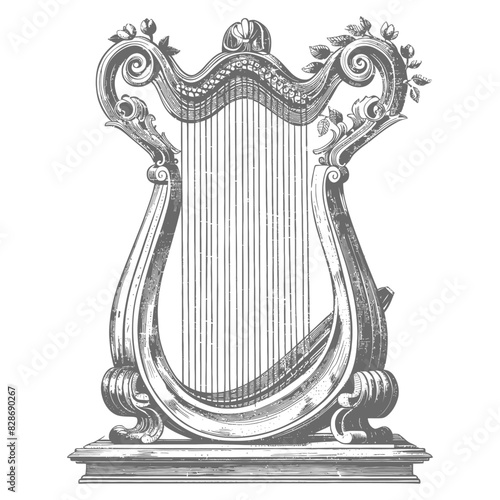 ancient lyre with old engraving style