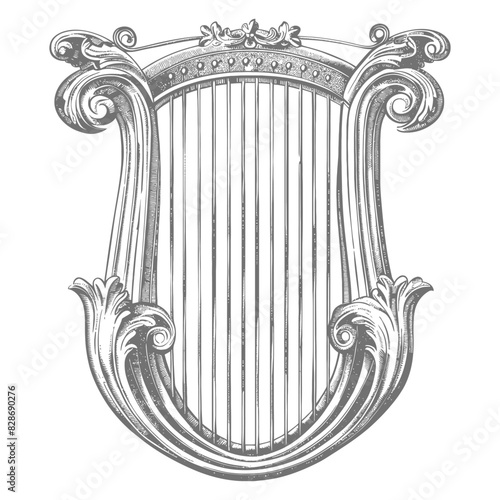 ancient lyre with old engraving style