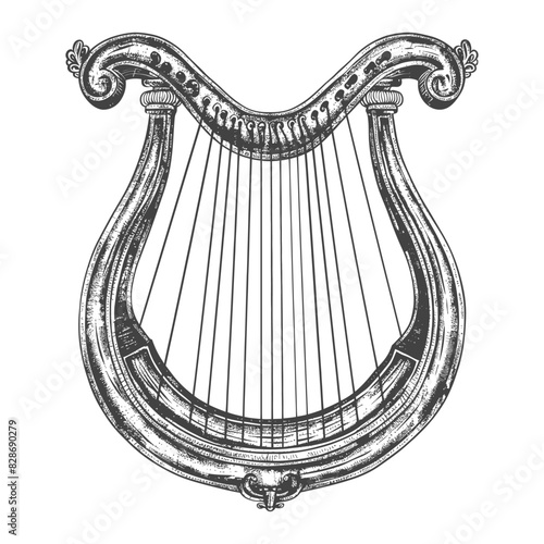 ancient lyre with old engraving style