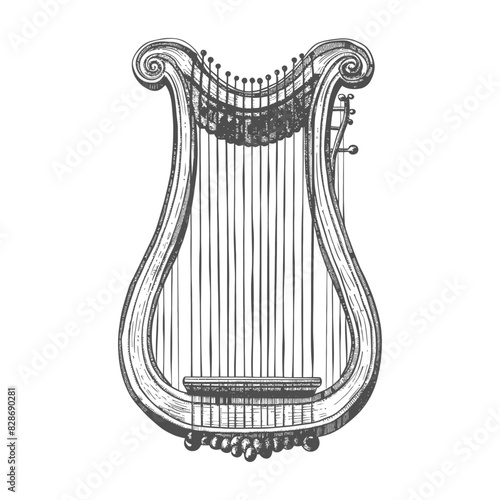 ancient lyre with old engraving style
