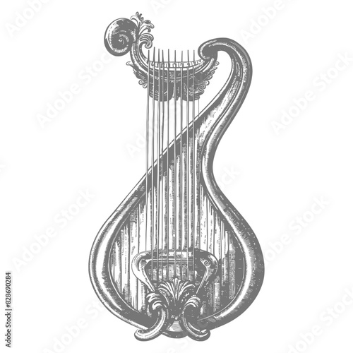 ancient lyre with old engraving style