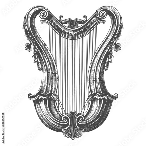 ancient lyre with old engraving style