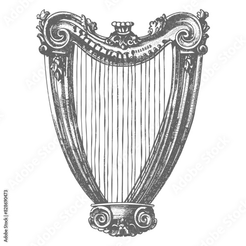 ancient lyre with old engraving style