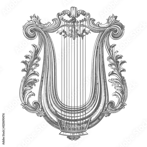 ancient lyre with old engraving style