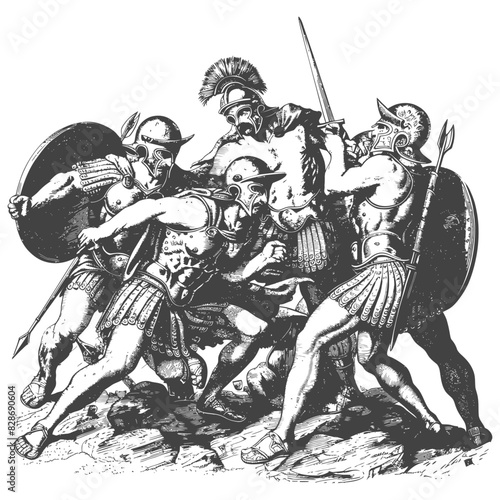 ancient war situation with engraving style