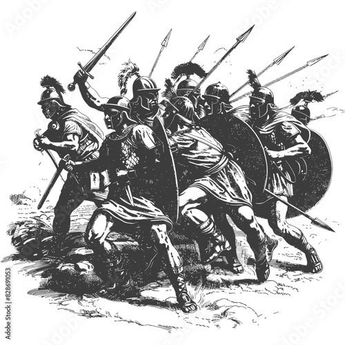 ancient war situation with old engraving style